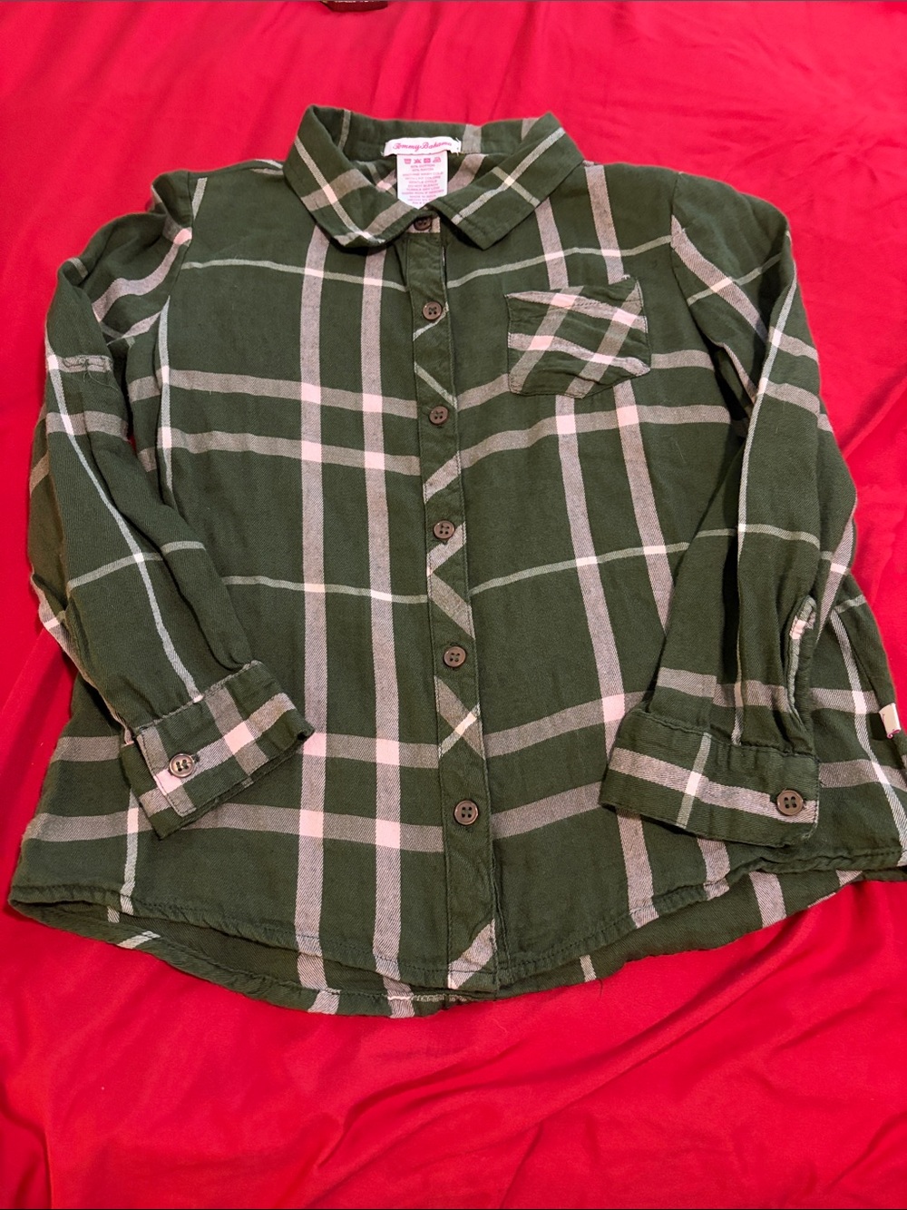 Tommy Bahama Green and Cream Flannel Plaid Button-Down Shirt